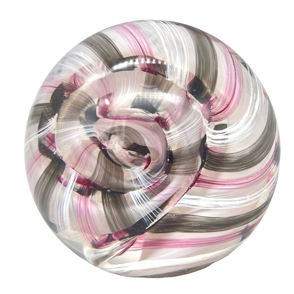 Caithness Glass Paperweight Ribbons Swirl Snail Pink White Black Scotland 3" - Picture 3 of 11